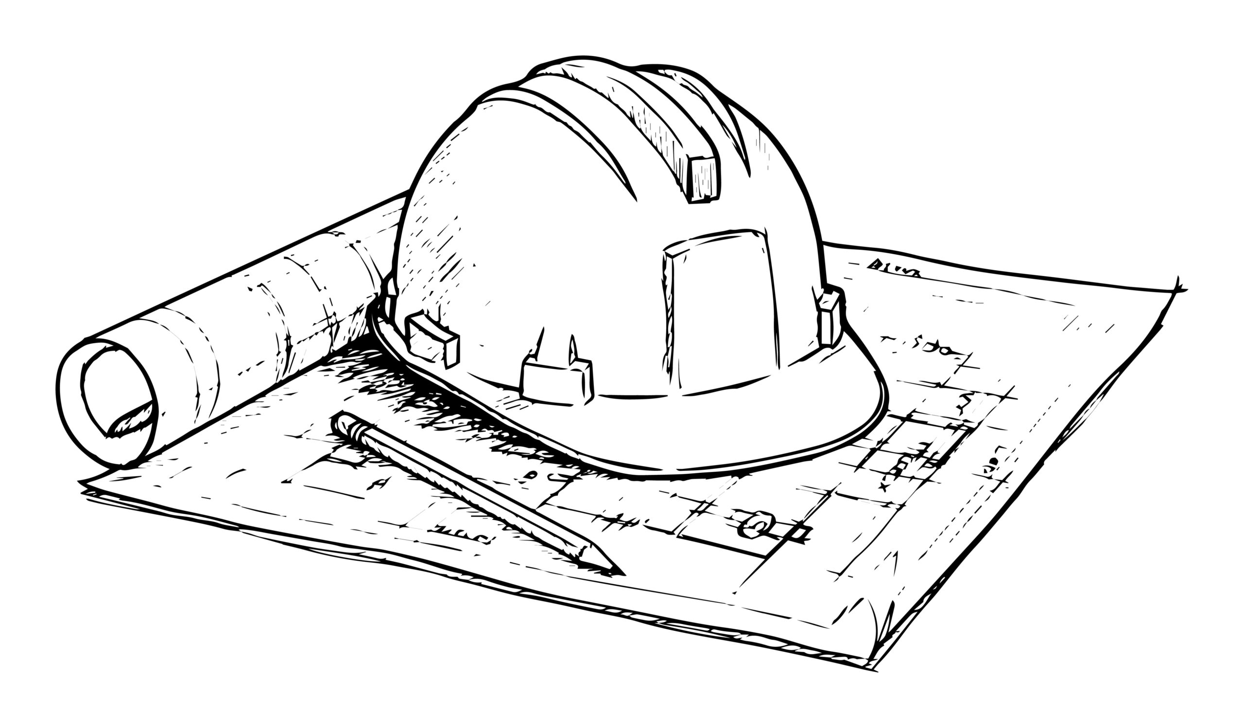 ヘルメットと図面と鉛筆